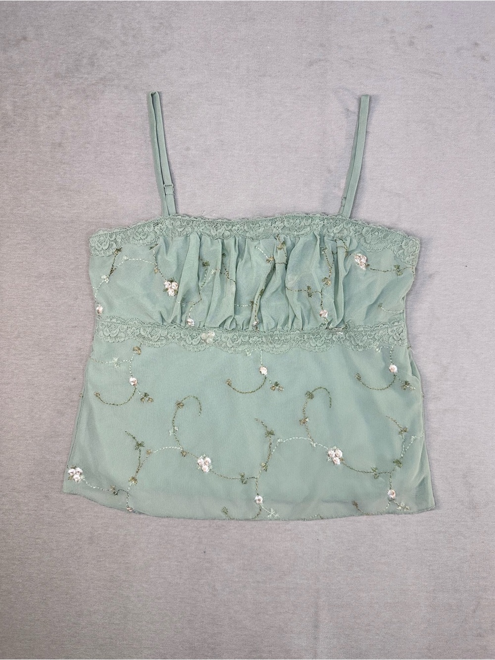 Delicate Sage Green Embroidered Cami Top